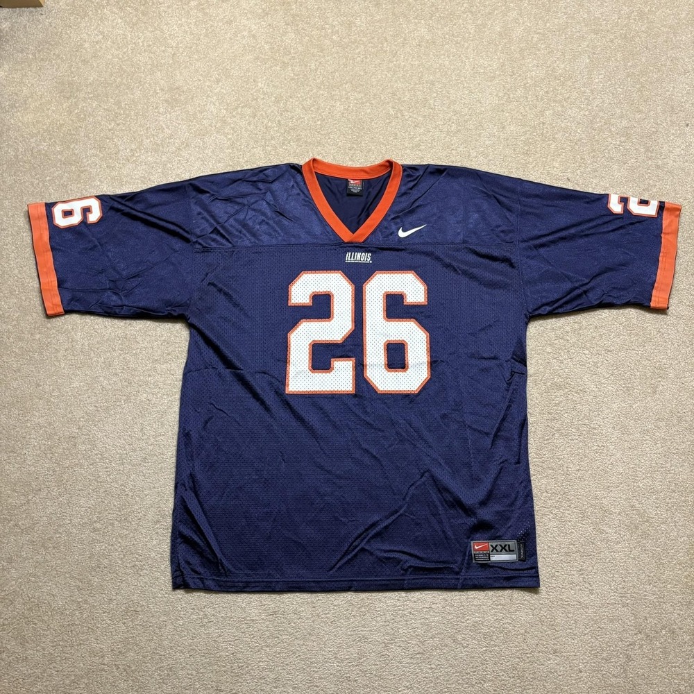 Vtg‎ Nike Illinois Football Jersey Fighting Illini Mens 2XL Blue 26 NCAA Y2K 00s
